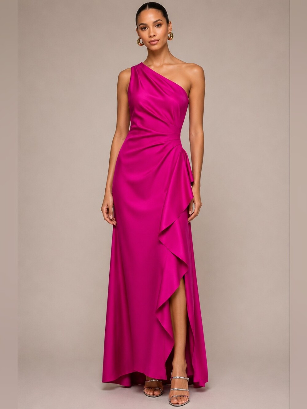 Aqua One-Shoulder Fuchsia Ruffled Dress Gown Prom Size 10